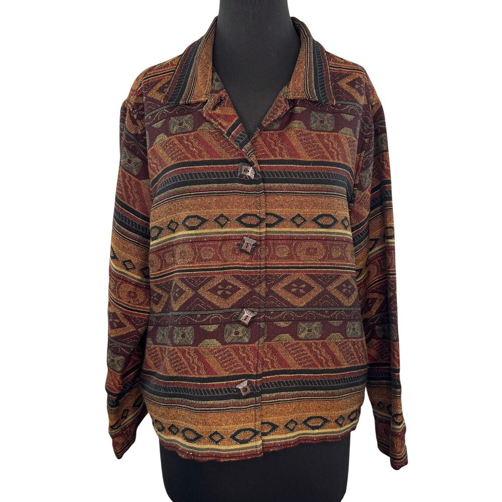 VTG White Stag Tapestry Jacket Aztec Tribal Collared Drop Shoulder Size Large L